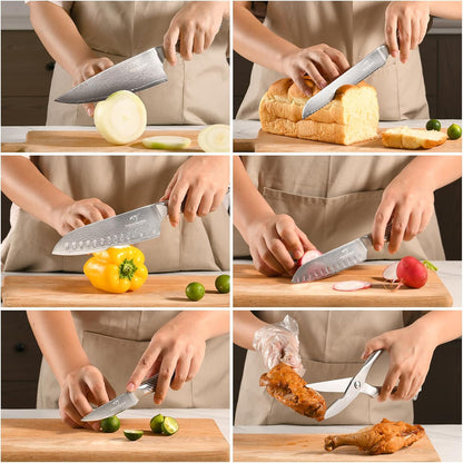 ® Knife Set with Magnetic Knife Block 6-piece set | Acacia wood magnetic block; 6-piece set for home kitchen; Anti-slip stainless steel handle; ready to use