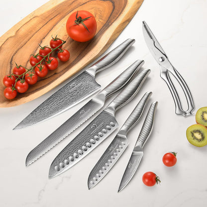 ® Knife Set with Magnetic Knife Block 6-piece set | Acacia wood magnetic block; 6-piece set for home kitchen; Anti-slip stainless steel handle; ready to use