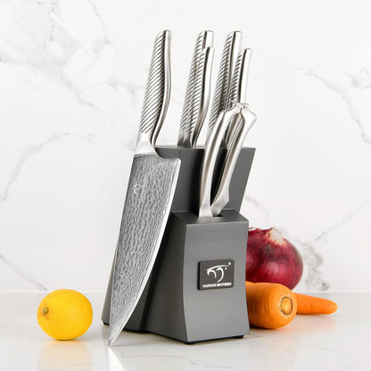 ® Knife Set with Magnetic Knife Block 6-piece set | Acacia wood magnetic block; 6-piece set for home kitchen; Anti-slip stainless steel handle; ready to use