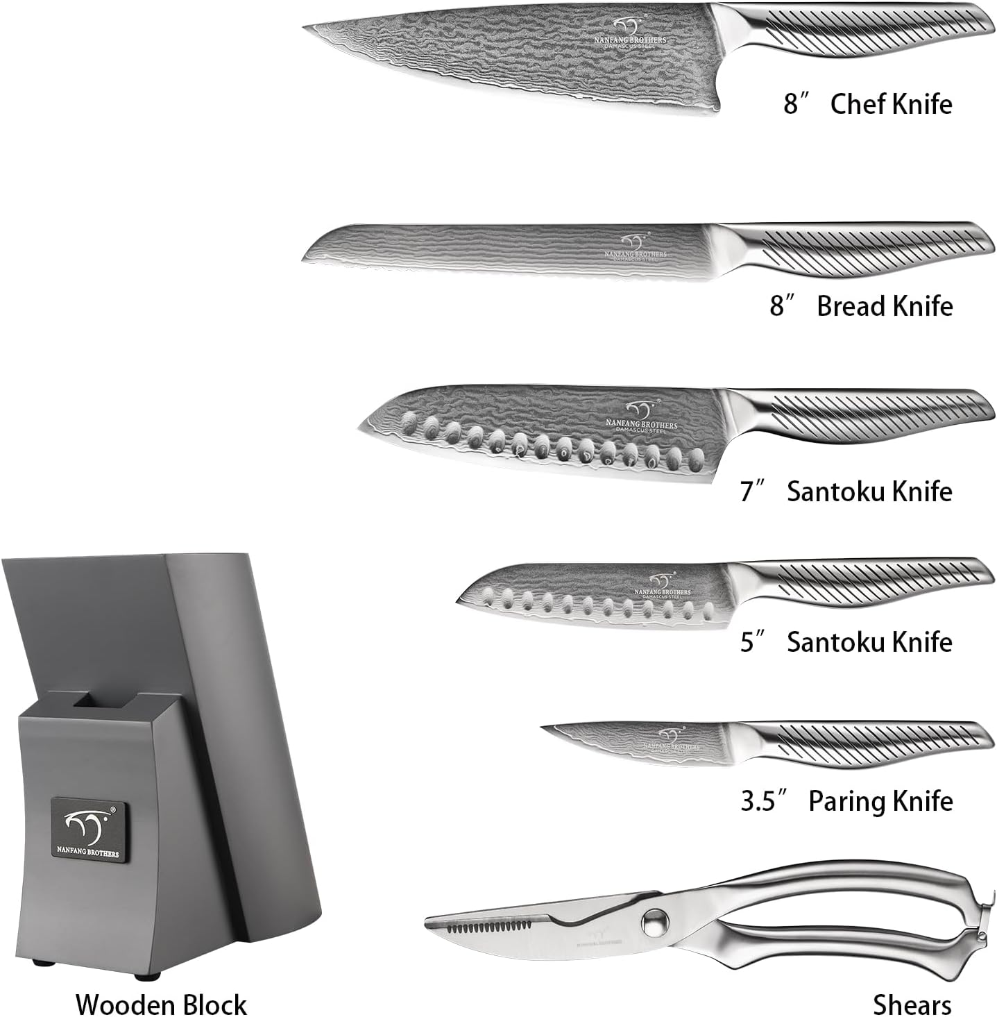 ® Knife Set with Magnetic Knife Block 6-piece set | Acacia wood magnetic block; 6-piece set for home kitchen; Anti-slip stainless steel handle; ready to use