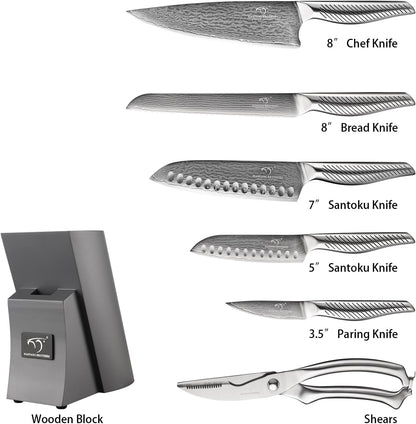 ® Knife Set with Magnetic Knife Block 6-piece set | Acacia wood magnetic block; 6-piece set for home kitchen; Anti-slip stainless steel handle; ready to use