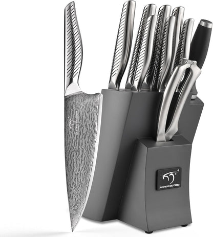 ® Knife Set with Magnetic Knife Block 6-piece set | Acacia wood magnetic block; 6-piece set for home kitchen; Anti-slip stainless steel handle; ready to use