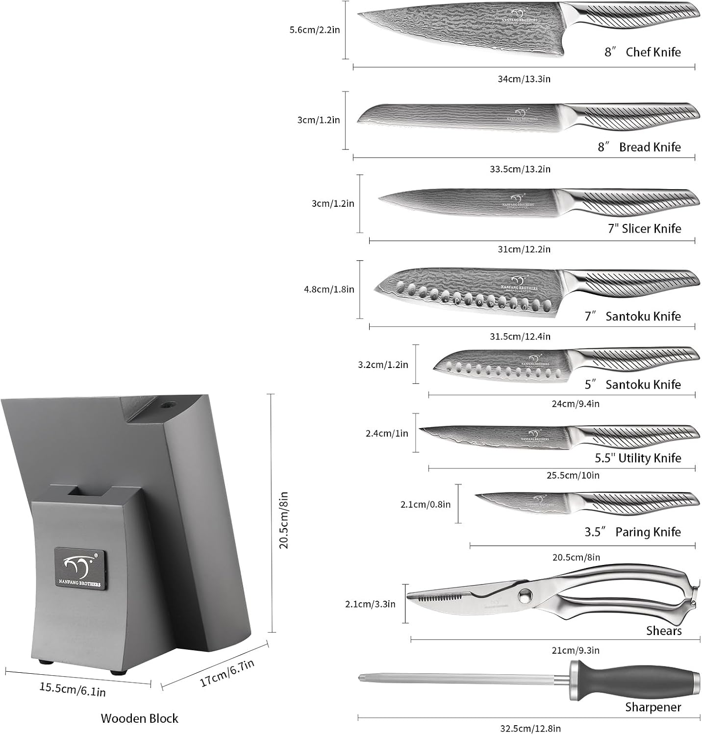 ® Knife Set with Magnetic Knife Block 6-piece set | Acacia wood magnetic block; 6-piece set for home kitchen; Anti-slip stainless steel handle; ready to use
