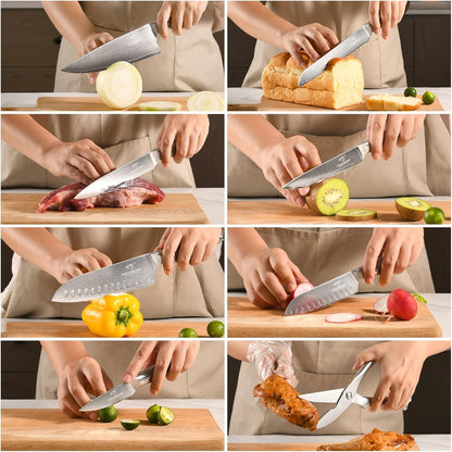 ® Knife Set with Magnetic Knife Block 6-piece set | Acacia wood magnetic block; 6-piece set for home kitchen; Anti-slip stainless steel handle; ready to use