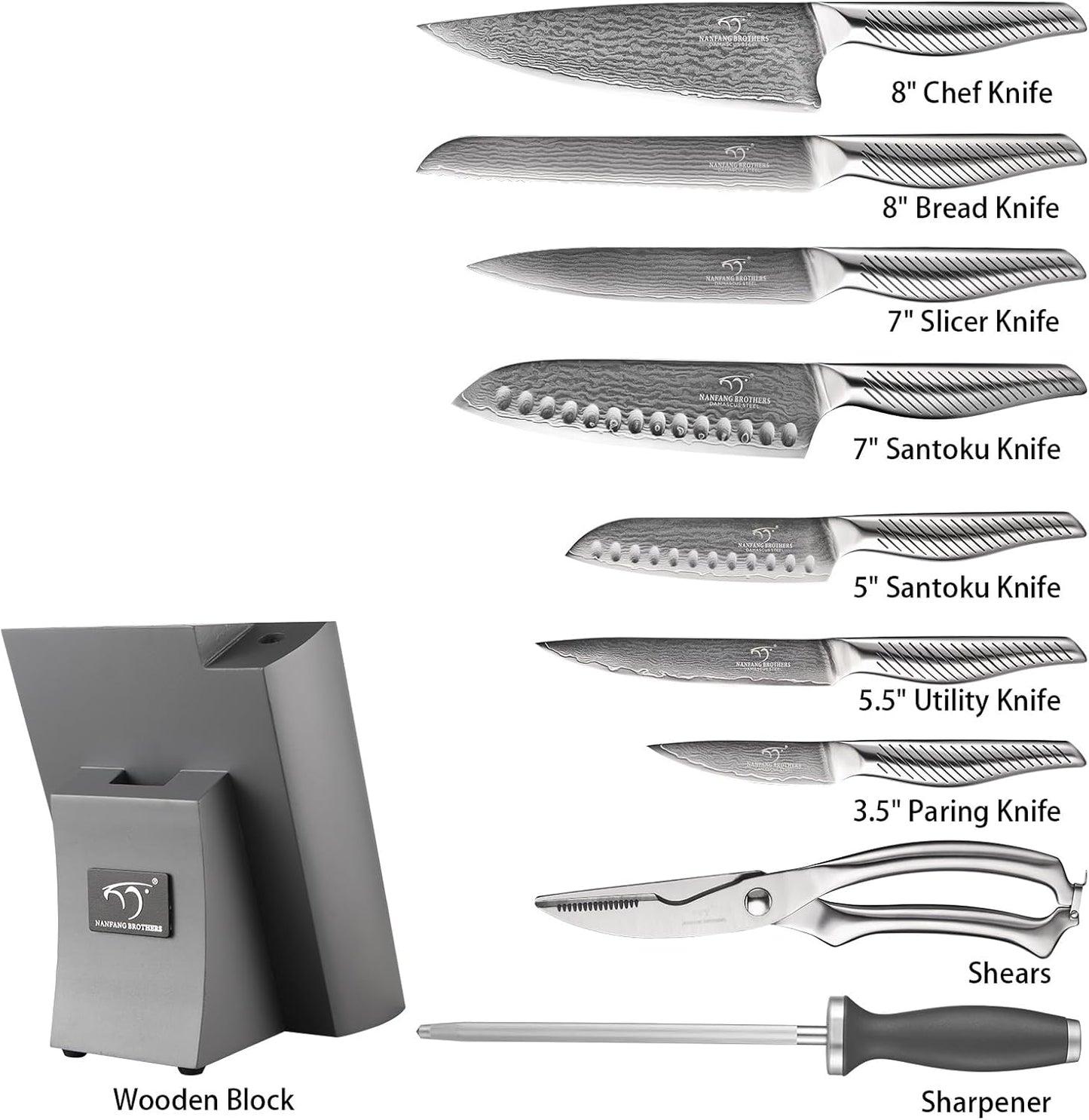® Knife Set with Magnetic Knife Block 6-piece set | Acacia wood magnetic block; 6-piece set for home kitchen; Anti-slip stainless steel handle; ready to use