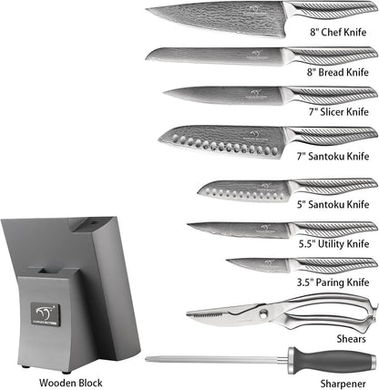 ® Knife Set with Magnetic Knife Block 6-piece set | Acacia wood magnetic block; 6-piece set for home kitchen; Anti-slip stainless steel handle; ready to use