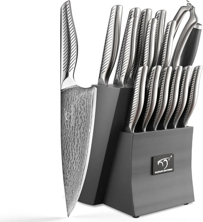 ® Knife Set with Magnetic Knife Block 6-piece set | Acacia wood magnetic block; 6-piece set for home kitchen; Anti-slip stainless steel handle; ready to use
