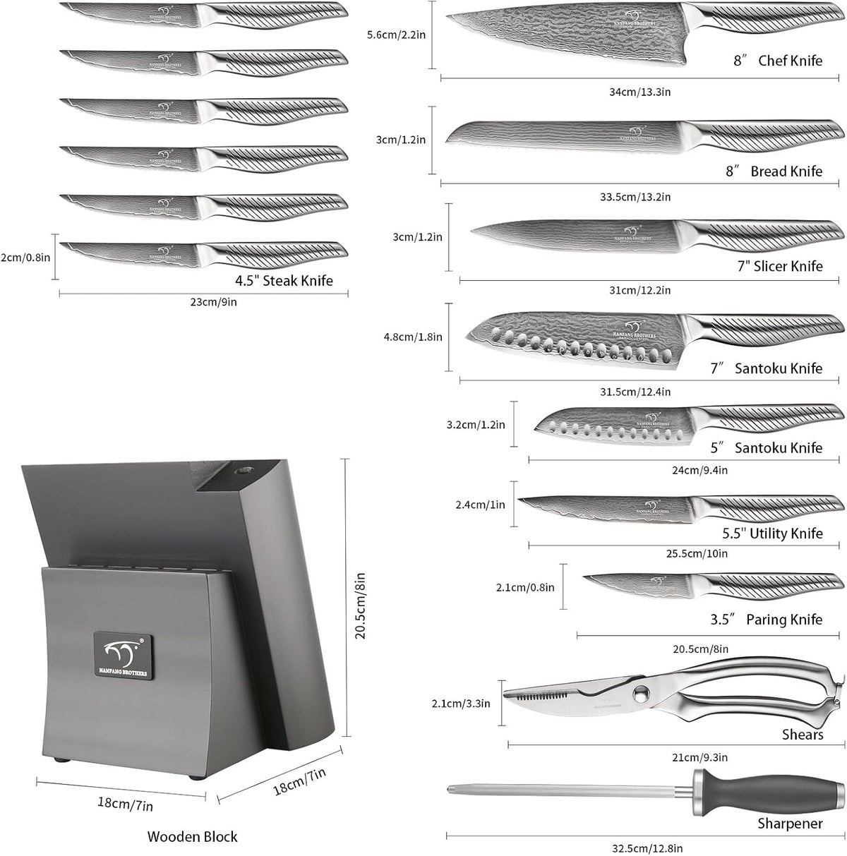 ® Knife Set with Magnetic Knife Block 6-piece set | Acacia wood magnetic block; 6-piece set for home kitchen; Anti-slip stainless steel handle; ready to use