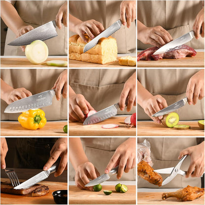 ® Knife Set with Magnetic Knife Block 6-piece set | Acacia wood magnetic block; 6-piece set for home kitchen; Anti-slip stainless steel handle; ready to use