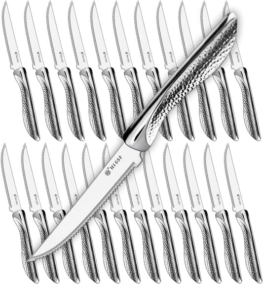 Steak Knife Set of 24, Stainless Steel Sharp Blade Flatware Serrated Steak Knife Set,4.5 In,Ergonomic Handles Serrated Steak Knives, For Restaurant Kitchen Tableware,Dishwasher Safe