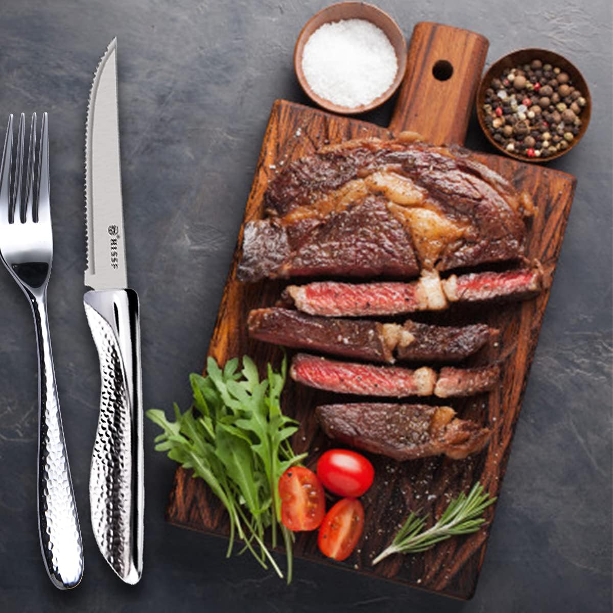 Steak Knife Set of 24, Stainless Steel Sharp Blade Flatware Serrated Steak Knife Set,4.5 In,Ergonomic Handles Serrated Steak Knives, For Restaurant Kitchen Tableware,Dishwasher Safe