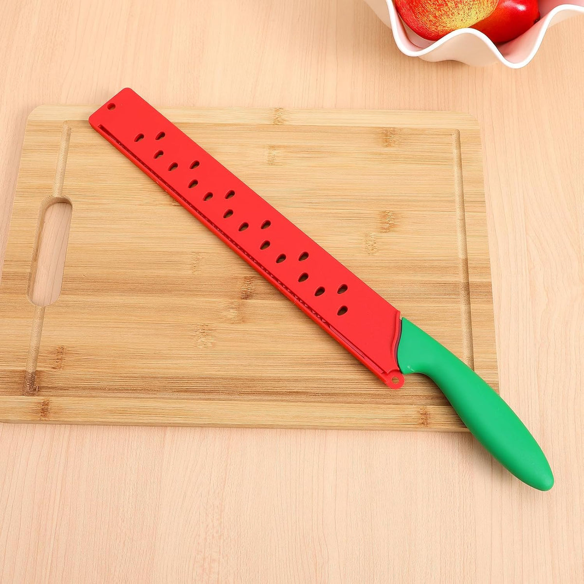 Watermelon Cutter Knife with Sleeve 17.12In Serrated Fruit Slicer for Kitchen Baking Bread Cake Pizza Cutting Tool