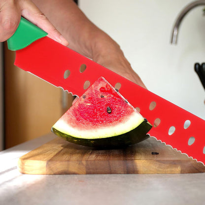 Watermelon Cutter Knife with Sleeve 17.12In Serrated Fruit Slicer for Kitchen Baking Bread Cake Pizza Cutting Tool