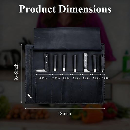 Leather Knife Roll, Chef Knife Roll Bag, Knives Carrying Case | Culinary Tools Carrying Storage, Portable Travel Storage with 7 Slots & Zipper, Gifts for Chef