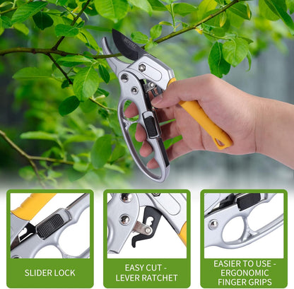Premium Germany - Steel Pruning Shears, Work 3 Times Easier, Pruners Heady Duty, Sharp Garden Clippers Cuting Florist Flower, Hedge, Herb, Rose, Indoor Live Plants, Arthritis Weak Hand Snips