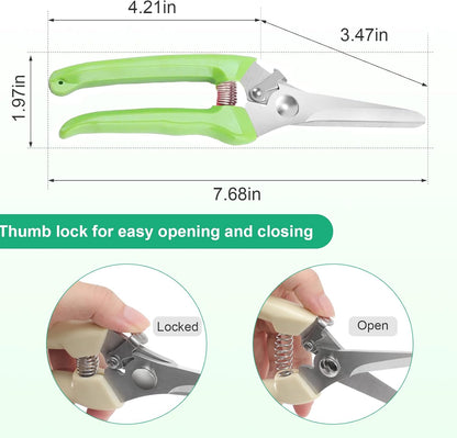 Premium Germany - Steel Pruning Shears, Work 3 Times Easier, Pruners Heady Duty, Sharp Garden Clippers Cuting Florist Flower, Hedge, Herb, Rose, Indoor Live Plants, Arthritis Weak Hand Snips