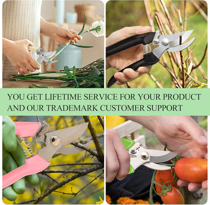 Premium Germany - Steel Pruning Shears, Work 3 Times Easier, Pruners Heady Duty, Sharp Garden Clippers Cuting Florist Flower, Hedge, Herb, Rose, Indoor Live Plants, Arthritis Weak Hand Snips