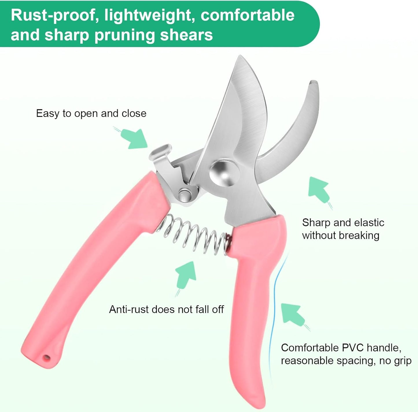 Premium Germany - Steel Pruning Shears, Work 3 Times Easier, Pruners Heady Duty, Sharp Garden Clippers Cuting Florist Flower, Hedge, Herb, Rose, Indoor Live Plants, Arthritis Weak Hand Snips