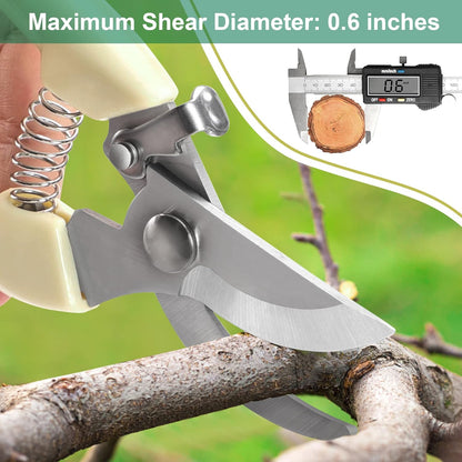 Premium Germany - Steel Pruning Shears, Work 3 Times Easier, Pruners Heady Duty, Sharp Garden Clippers Cuting Florist Flower, Hedge, Herb, Rose, Indoor Live Plants, Arthritis Weak Hand Snips