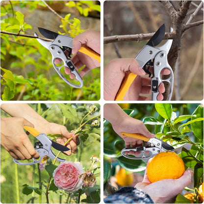 Premium Germany - Steel Pruning Shears, Work 3 Times Easier, Pruners Heady Duty, Sharp Garden Clippers Cuting Florist Flower, Hedge, Herb, Rose, Indoor Live Plants, Arthritis Weak Hand Snips