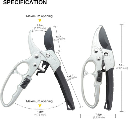 Premium Germany - Steel Pruning Shears, Work 3 Times Easier, Pruners Heady Duty, Sharp Garden Clippers Cuting Florist Flower, Hedge, Herb, Rose, Indoor Live Plants, Arthritis Weak Hand Snips