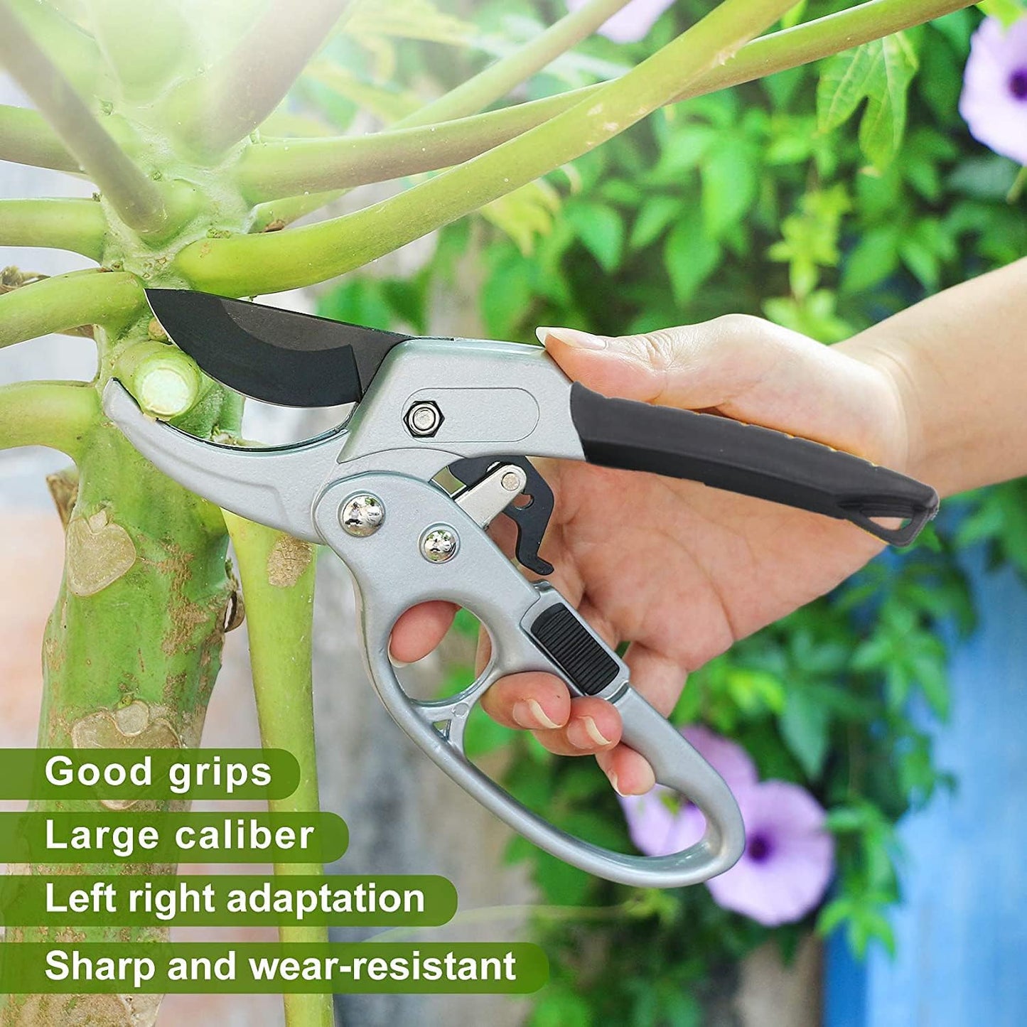 Premium Germany - Steel Pruning Shears, Work 3 Times Easier, Pruners Heady Duty, Sharp Garden Clippers Cuting Florist Flower, Hedge, Herb, Rose, Indoor Live Plants, Arthritis Weak Hand Snips