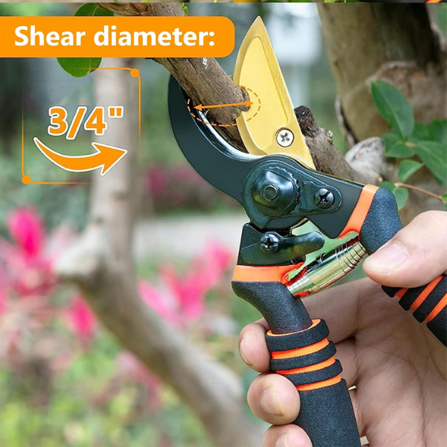 Premium Germany - Steel Pruning Shears, Work 3 Times Easier, Pruners Heady Duty, Sharp Garden Clippers Cuting Florist Flower, Hedge, Herb, Rose, Indoor Live Plants, Arthritis Weak Hand Snips