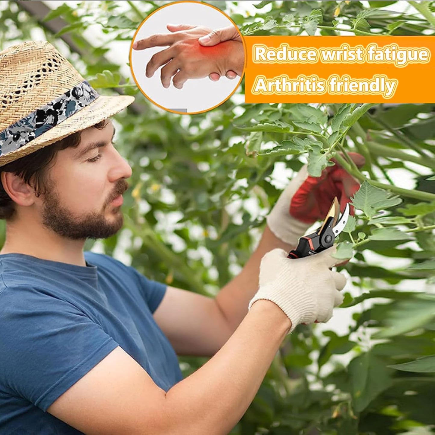 Premium Germany - Steel Pruning Shears, Work 3 Times Easier, Pruners Heady Duty, Sharp Garden Clippers Cuting Florist Flower, Hedge, Herb, Rose, Indoor Live Plants, Arthritis Weak Hand Snips