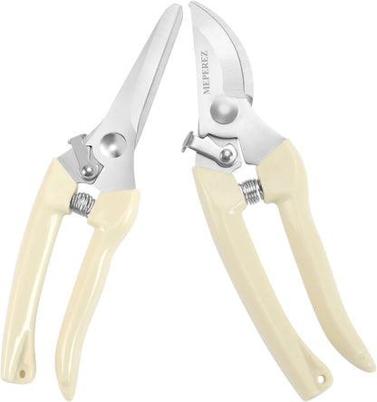 Premium Germany - Steel Pruning Shears, Work 3 Times Easier, Pruners Heady Duty, Sharp Garden Clippers Cuting Florist Flower, Hedge, Herb, Rose, Indoor Live Plants, Arthritis Weak Hand Snips