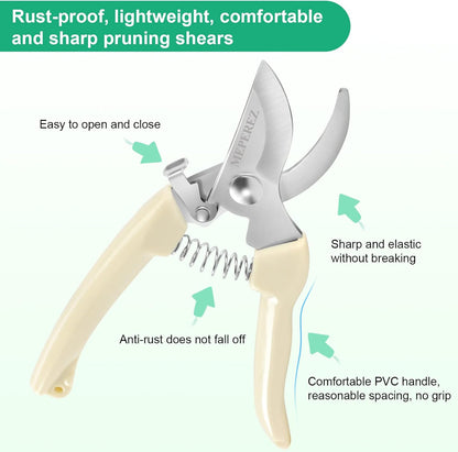 Premium Germany - Steel Pruning Shears, Work 3 Times Easier, Pruners Heady Duty, Sharp Garden Clippers Cuting Florist Flower, Hedge, Herb, Rose, Indoor Live Plants, Arthritis Weak Hand Snips