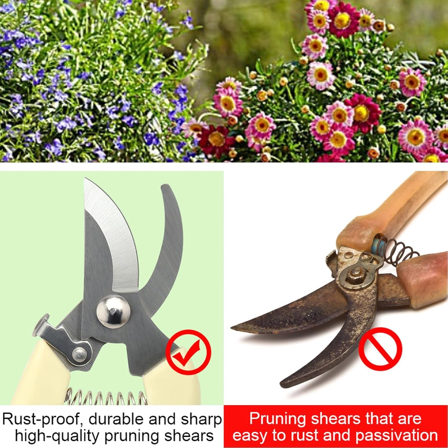 Premium Germany - Steel Pruning Shears, Work 3 Times Easier, Pruners Heady Duty, Sharp Garden Clippers Cuting Florist Flower, Hedge, Herb, Rose, Indoor Live Plants, Arthritis Weak Hand Snips