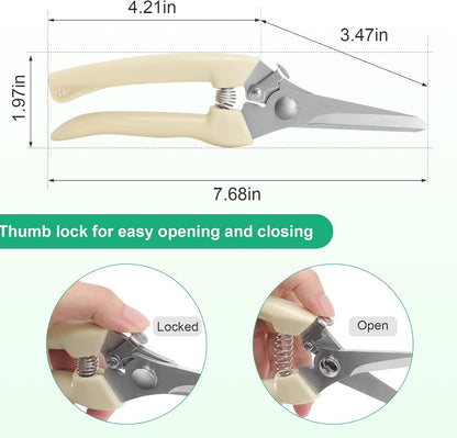 Premium Germany - Steel Pruning Shears, Work 3 Times Easier, Pruners Heady Duty, Sharp Garden Clippers Cuting Florist Flower, Hedge, Herb, Rose, Indoor Live Plants, Arthritis Weak Hand Snips
