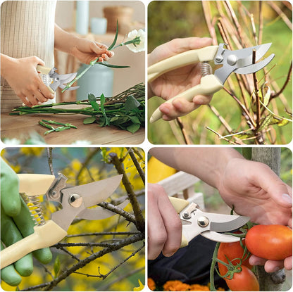 Premium Germany - Steel Pruning Shears, Work 3 Times Easier, Pruners Heady Duty, Sharp Garden Clippers Cuting Florist Flower, Hedge, Herb, Rose, Indoor Live Plants, Arthritis Weak Hand Snips
