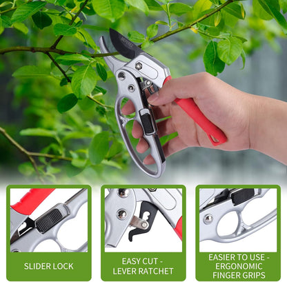 Premium Germany - Steel Pruning Shears, Work 3 Times Easier, Pruners Heady Duty, Sharp Garden Clippers Cuting Florist Flower, Hedge, Herb, Rose, Indoor Live Plants, Arthritis Weak Hand Snips