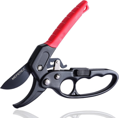 Premium Germany - Steel Pruning Shears, Work 3 Times Easier, Pruners Heady Duty, Sharp Garden Clippers Cuting Florist Flower, Hedge, Herb, Rose, Indoor Live Plants, Arthritis Weak Hand Snips