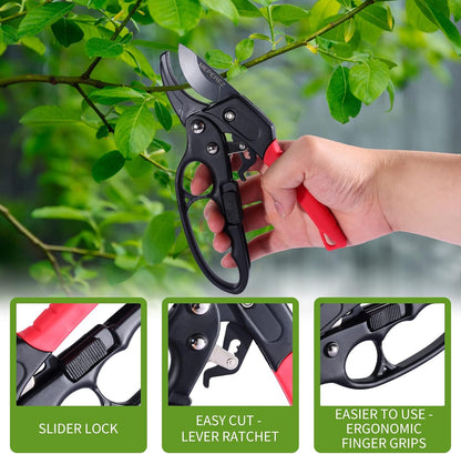 Premium Germany - Steel Pruning Shears, Work 3 Times Easier, Pruners Heady Duty, Sharp Garden Clippers Cuting Florist Flower, Hedge, Herb, Rose, Indoor Live Plants, Arthritis Weak Hand Snips