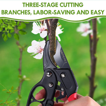 Premium Germany - Steel Pruning Shears, Work 3 Times Easier, Pruners Heady Duty, Sharp Garden Clippers Cuting Florist Flower, Hedge, Herb, Rose, Indoor Live Plants, Arthritis Weak Hand Snips