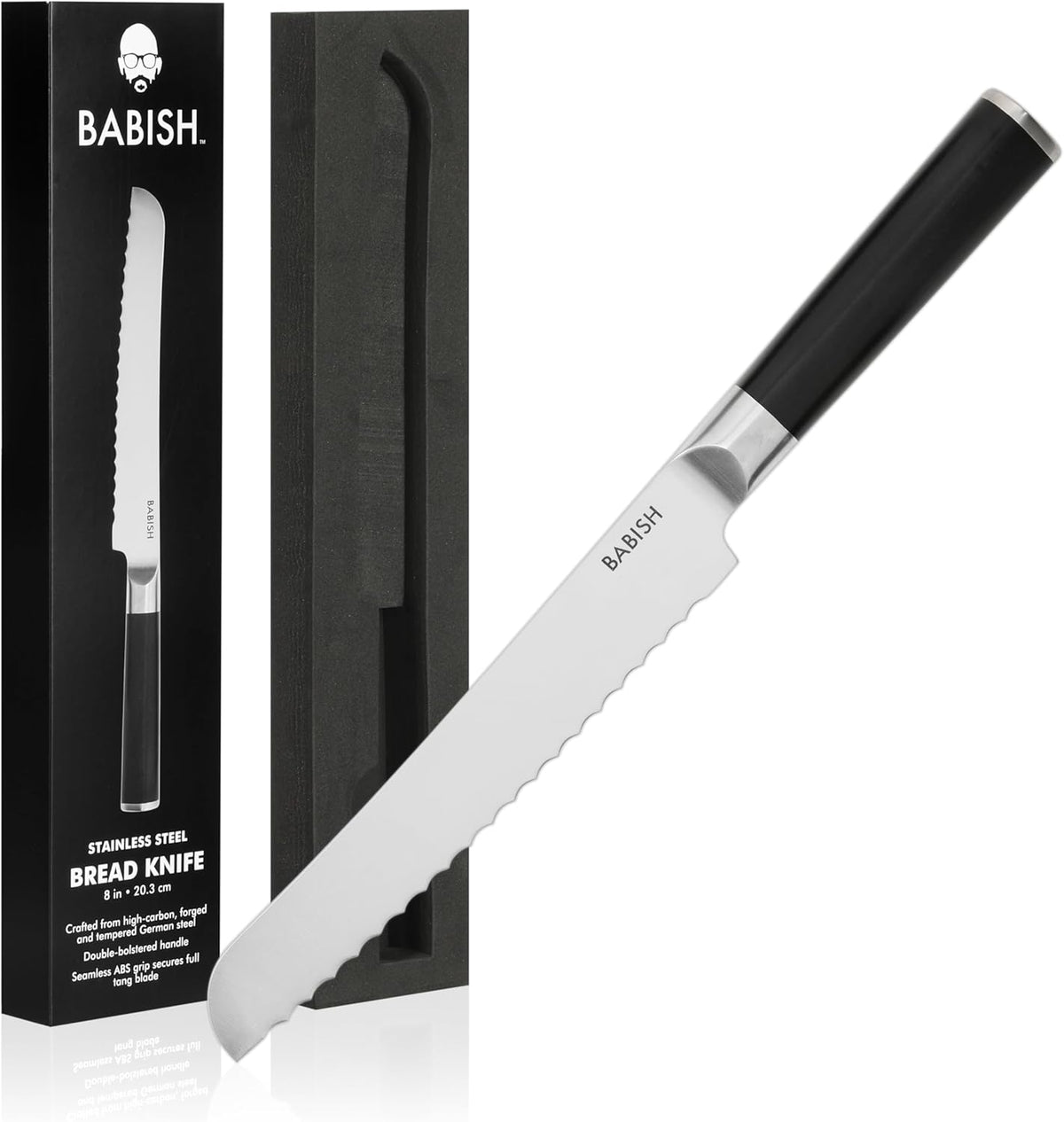 8-Inch Bread Knife – High-Carbon 1.4116 German Steel Kitchen Knife – Professional Serrated Cutlery for Slicing Bread and Baked Goods