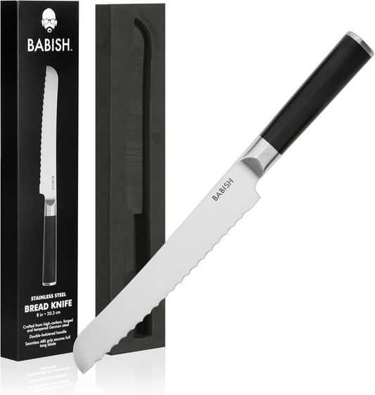 8-Inch Bread Knife – High-Carbon 1.4116 German Steel Kitchen Knife – Professional Serrated Cutlery for Slicing Bread and Baked Goods