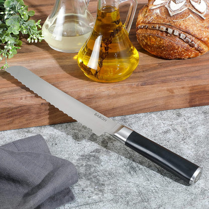 8-Inch Bread Knife – High-Carbon 1.4116 German Steel Kitchen Knife – Professional Serrated Cutlery for Slicing Bread and Baked Goods