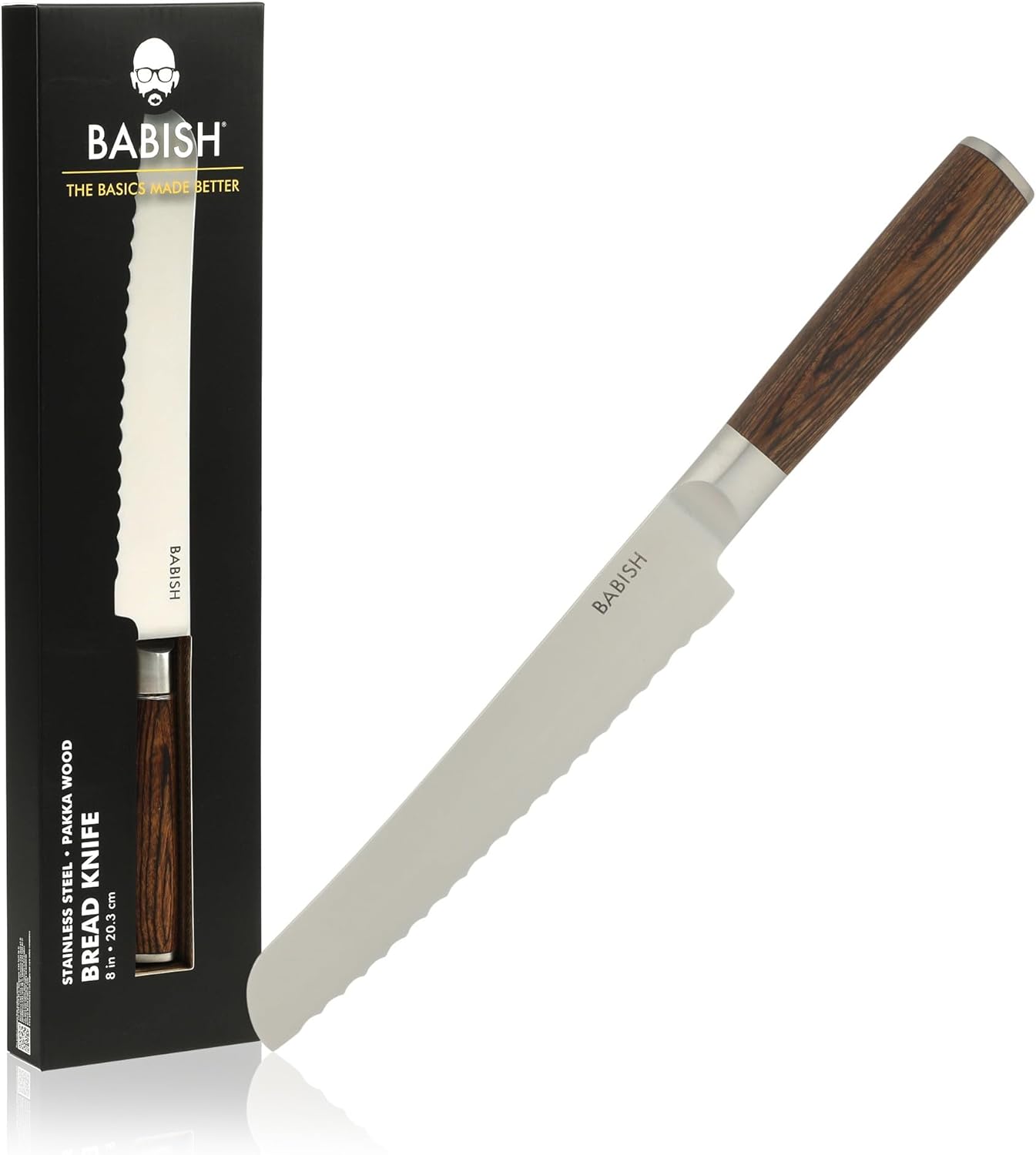 8-Inch Bread Knife – High-Carbon 1.4116 German Steel Kitchen Knife – Professional Serrated Cutlery for Slicing Bread and Baked Goods