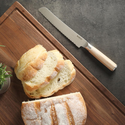 8-Inch Bread Knife – High-Carbon 1.4116 German Steel Kitchen Knife – Professional Serrated Cutlery for Slicing Bread and Baked Goods
