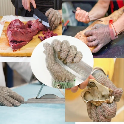 Chainmail Glove Plastic Wrist 316L SS Cut Resistant Metal Mesh for Butcher | welded-ring cut protection for butchering oyster shucking filleting and mandoline work M