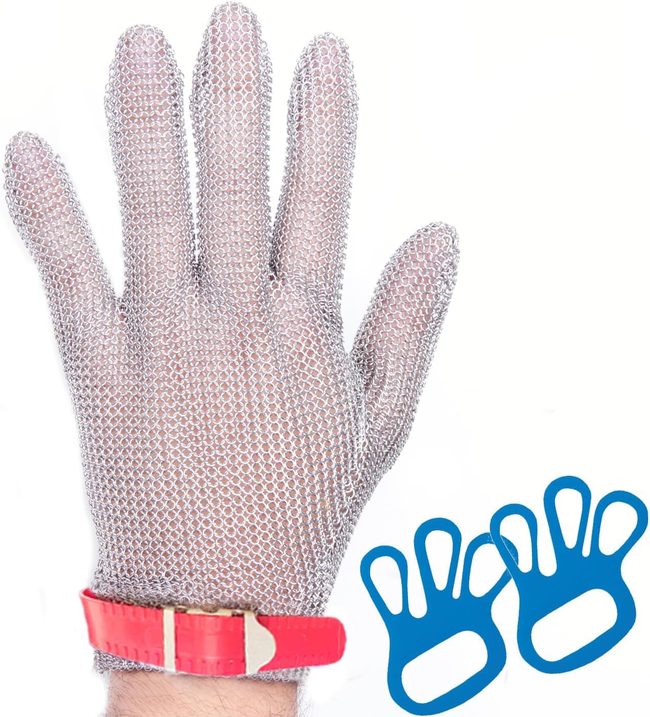 Chainmail Glove Plastic Wrist 316L SS Cut Resistant Metal Mesh for Butcher | welded-ring cut protection for butchering oyster shucking filleting and mandoline work M