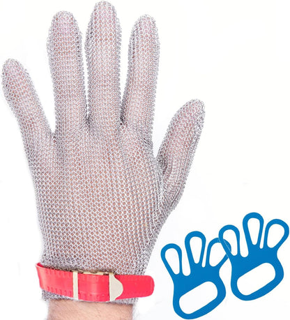 Chainmail Glove Plastic Wrist 316L SS Cut Resistant Metal Mesh for Butcher | welded-ring cut protection for butchering oyster shucking filleting and mandoline work M