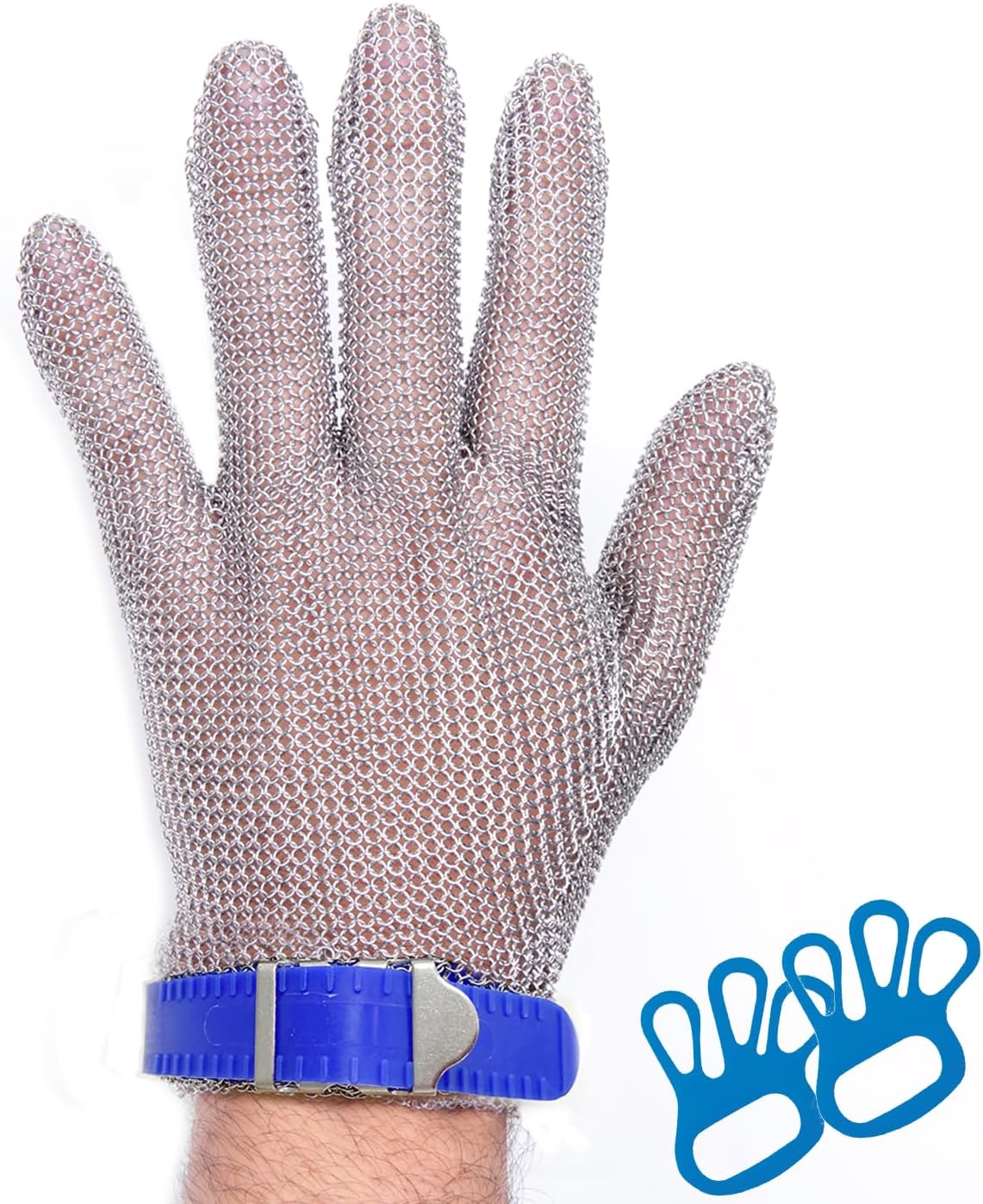 Chainmail Glove Plastic Wrist 316L SS Cut Resistant Metal Mesh for Butcher | welded-ring cut protection for butchering oyster shucking filleting and mandoline work M
