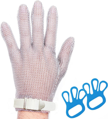 Chainmail Glove Plastic Wrist 316L SS Cut Resistant Metal Mesh for Butcher | welded-ring cut protection for butchering oyster shucking filleting and mandoline work M