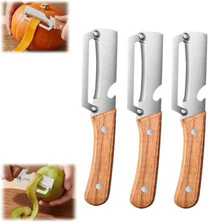 Multi-Functional Vegetable Peeler for Kitchen, New Ultra-Sharp Stainless Steel Blade with Wooden Handle and Bottle Opener, For Fruits and vegetables