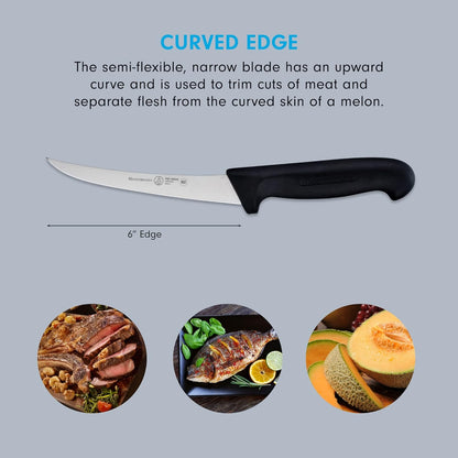 Pro Series 6” Semi-Flexible Curved Boning Knife - German X50 Stainless Steel & NSF-Approved PolyFibre Handle - 15-Degree Edge, Rust Resistant & Easy to Maintain - Made in Portugal