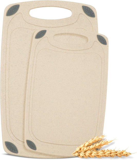 2-Piece Reversible Cutting Board Set Made with Natural Wheat Straw Fiber, Eco-Conscious Food Safe Kitchen Essentials, Gluten Free & BPA Free Chopping Boards for Kitchen